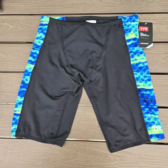 TYR Durafast Castaway Drawstring Blue/Green/black Swim Jammer Size 32 New - Picture 1 of 3